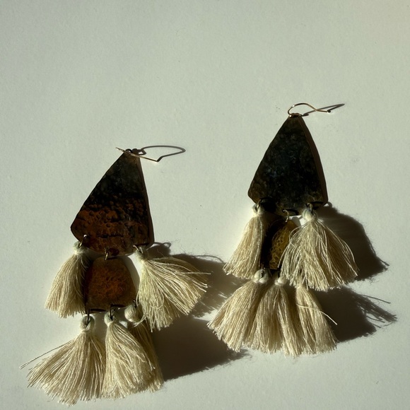 Jewelry - Boho Gold and Cream Tassel Earrings